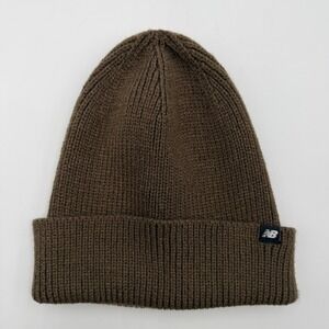 New Balance Cuffed Knit Beanie Unisex Brown LAH53017 Ribbed Logo **NEW**